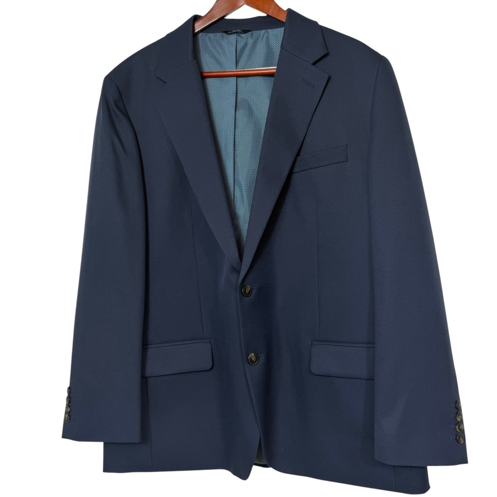 Haggar The Active Series Blazer Mens 48R Tailored Fit Navy Blue 2 Button Jacket